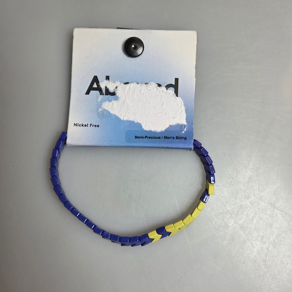 Abound Mens Blue Neon Yellow Chevron Beaded Stretch Bracelet Semi-Precious‎